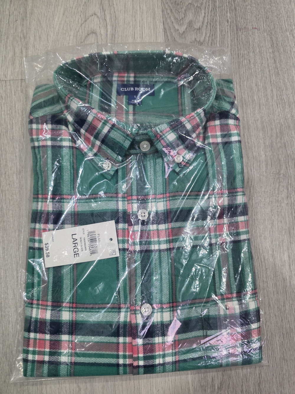 Club Room Green Plaid Button-Down Shirt with Navy & Pink Accents